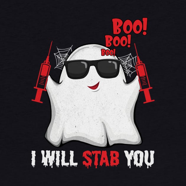 Ghost boo boo boo I will stab you tshirt funny halloween gift shirt by American Woman